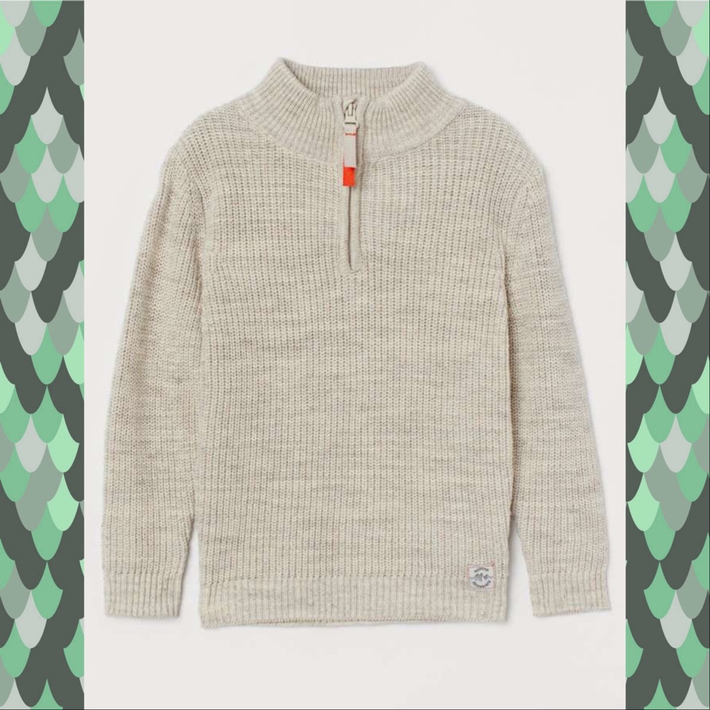 H&M Boys Beige Solid Ribbed Cotton Sweater